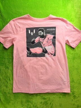 Messi Collection Youth Graphic Tee Boys Sz L Pink Soccer